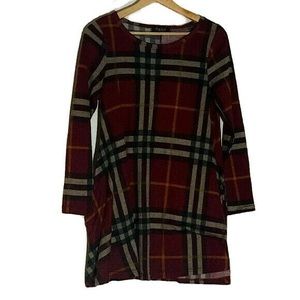 Papillon Plaid Long-Sleeve Knit Sweater Dress